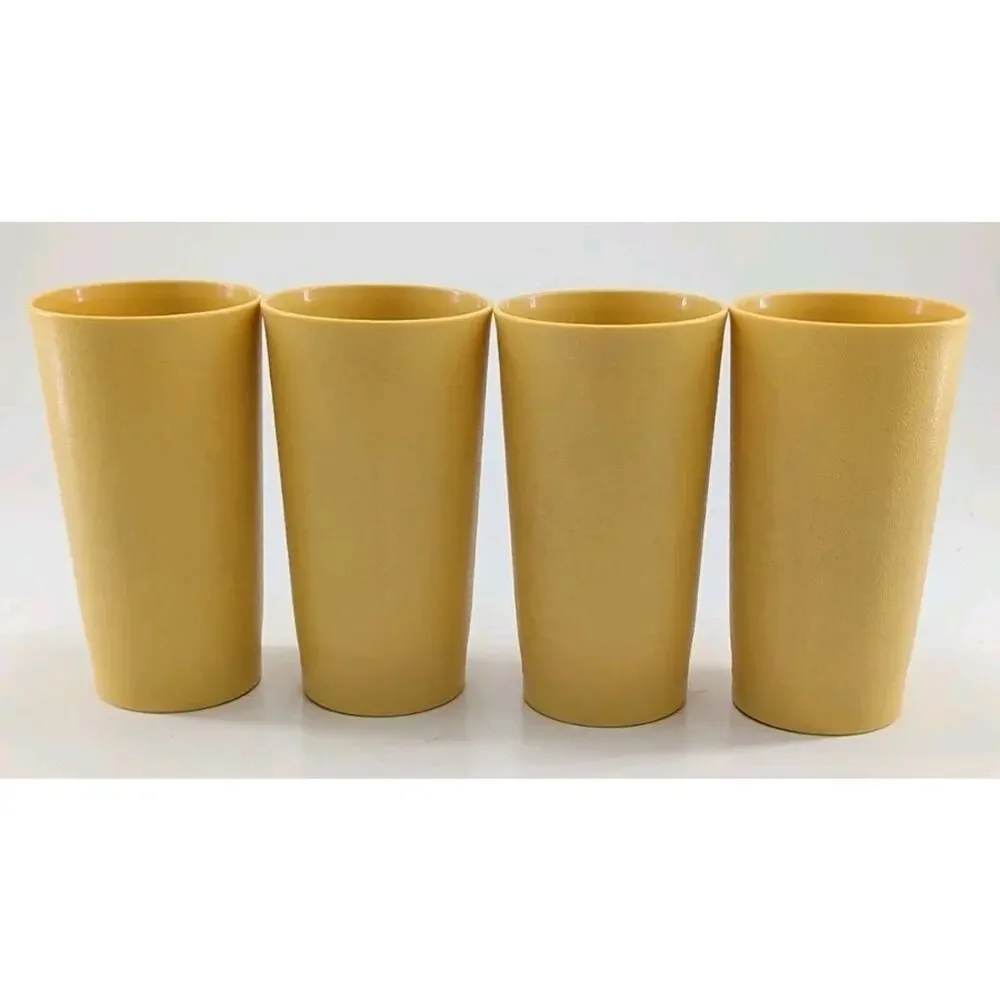 4 Tupperware Tumblers #873 Tumblers 12 oz Vintage Harvest Gold Yellow Cups